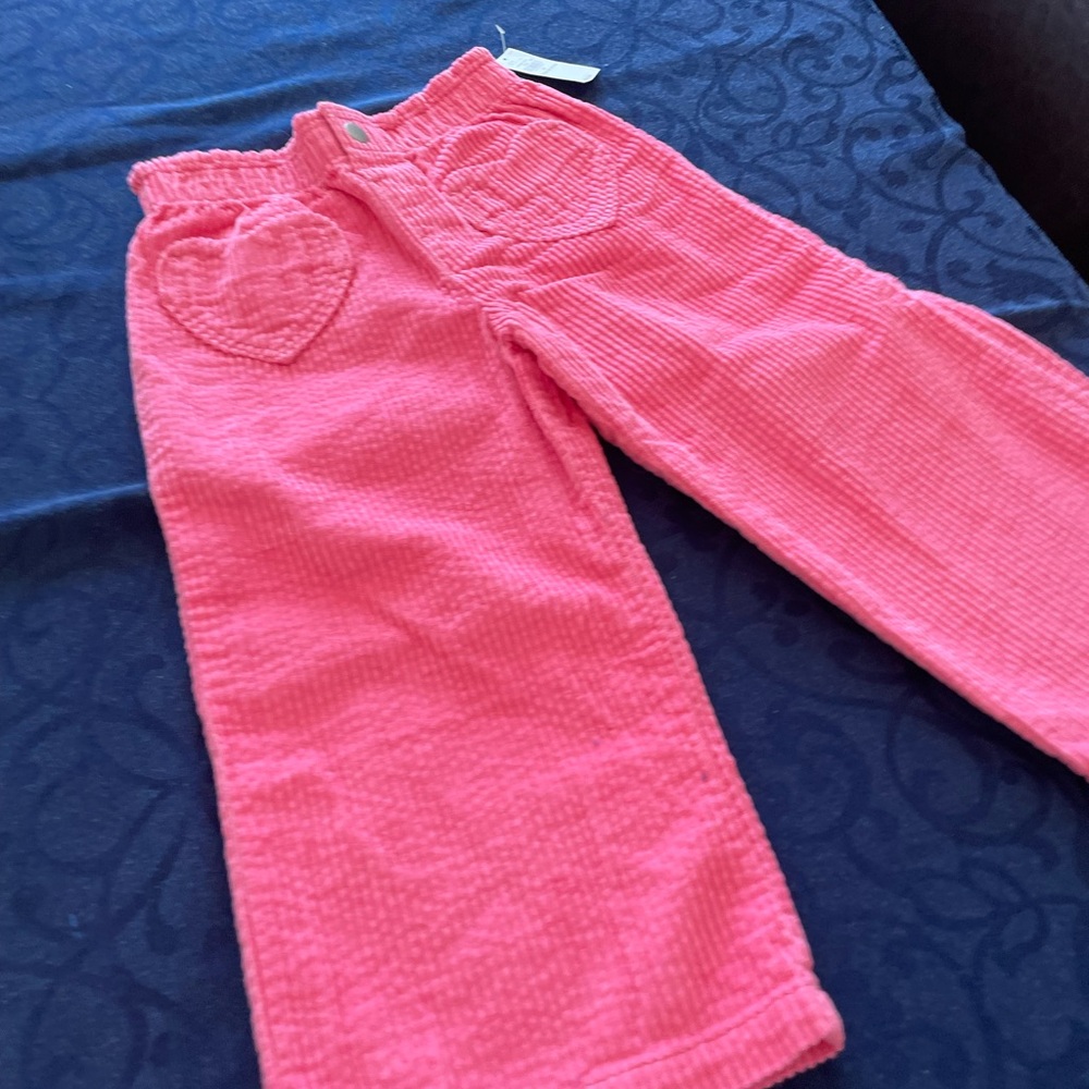 Pink Corduroy Pants with Heart Pockets